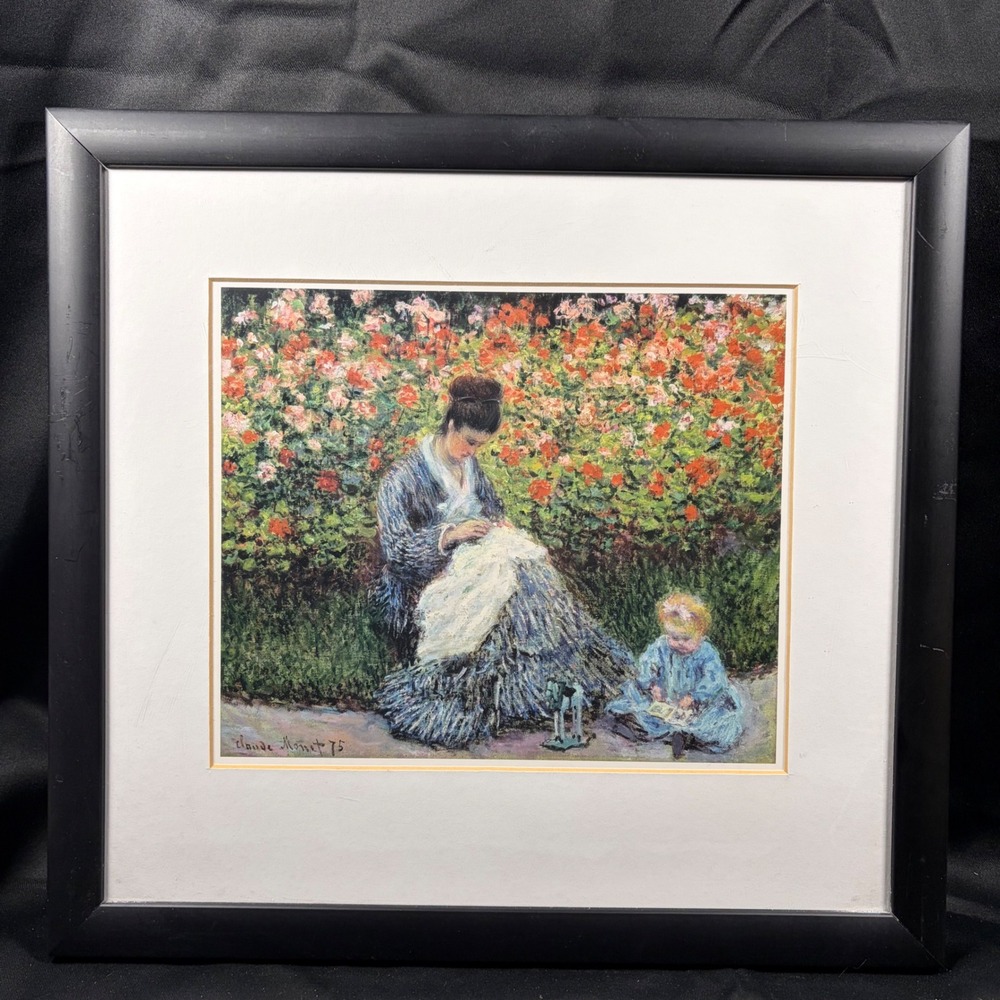 Claude Monet Camille Monet and Child in Garden Framed Print Impressionist Art